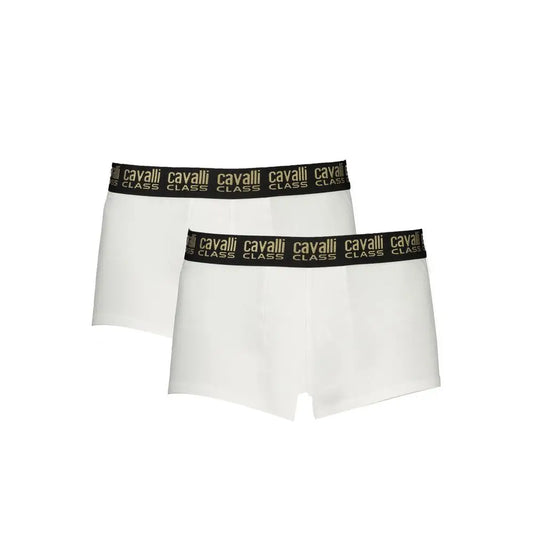 Cavalli Class hvide bomuldsboxershorts med sort elastik og guldtekst