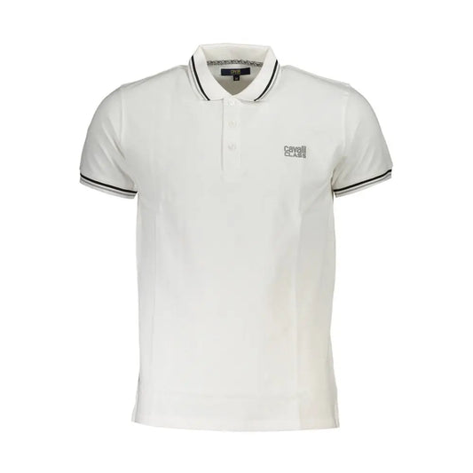 Cavalli Class hvid bomuld herremode polo shirt med sort trim og logo