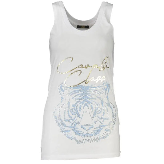 Hvid Cavalli Class tank top med tiger og sequins fra outlet mærkevarer