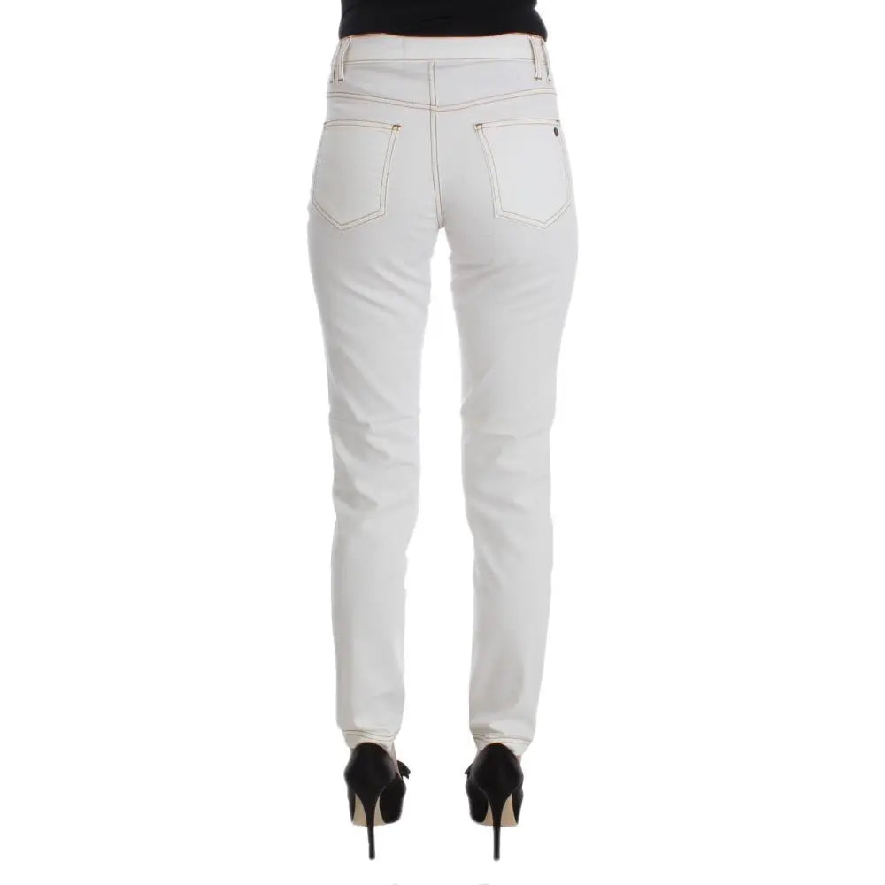 Cavalli White Cotton Blend Slim Fit Jeans