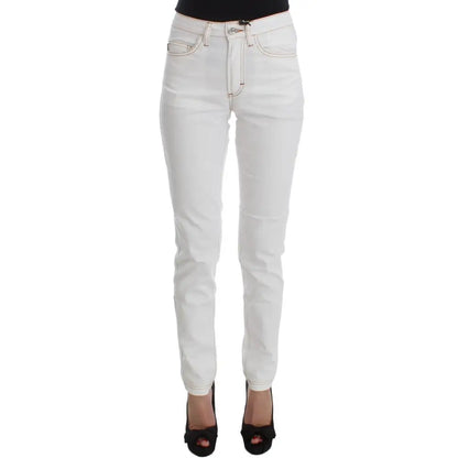 Cavalli White Cotton Blend Slim Fit Jeans