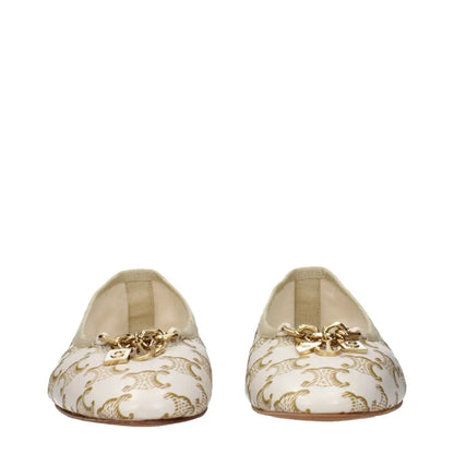 Celine white leather ballet flats med guld leopardprint og kæde-detalje