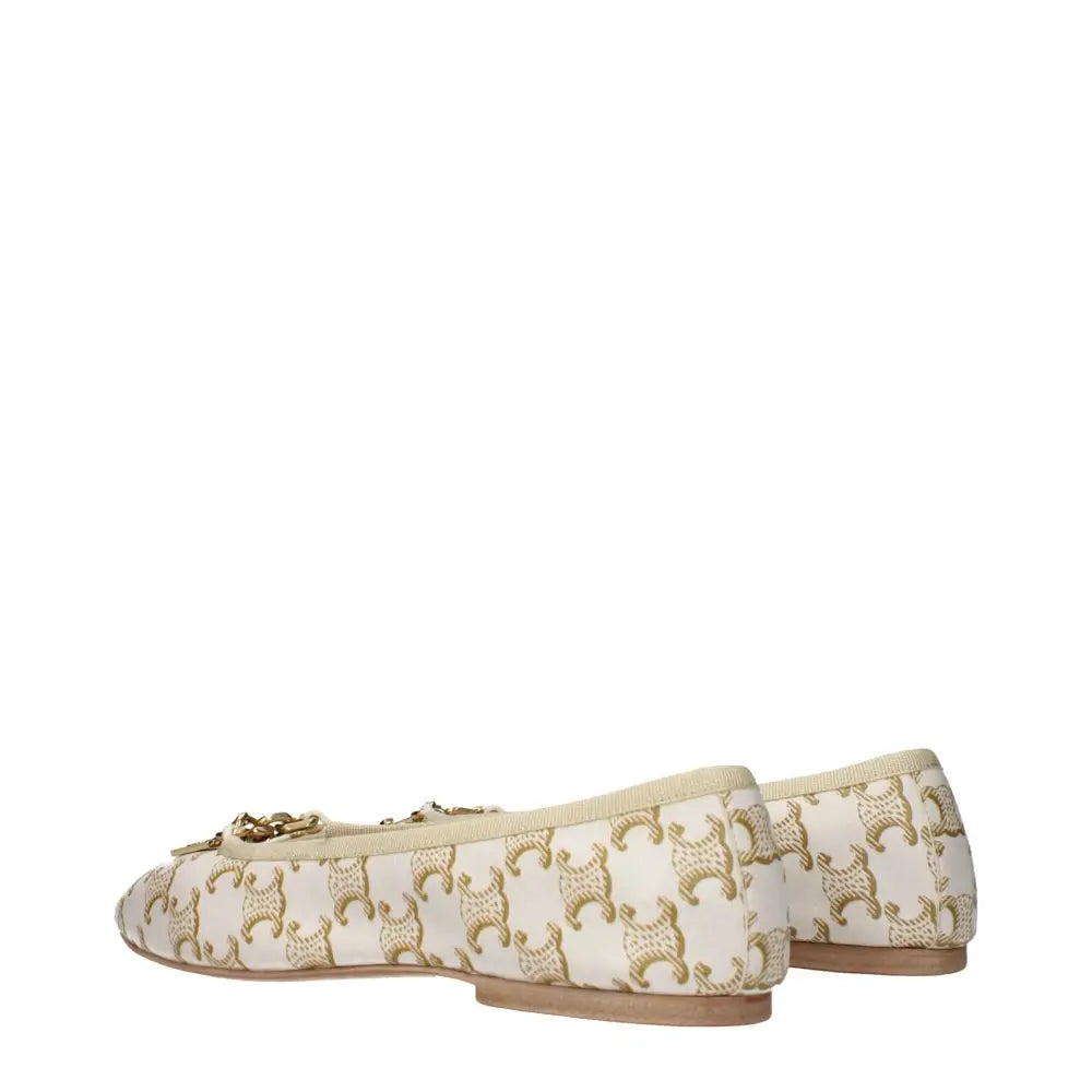 Celine white leather ballet flats i cremfarvet med guldtonet dyremotiv og metaldekor
