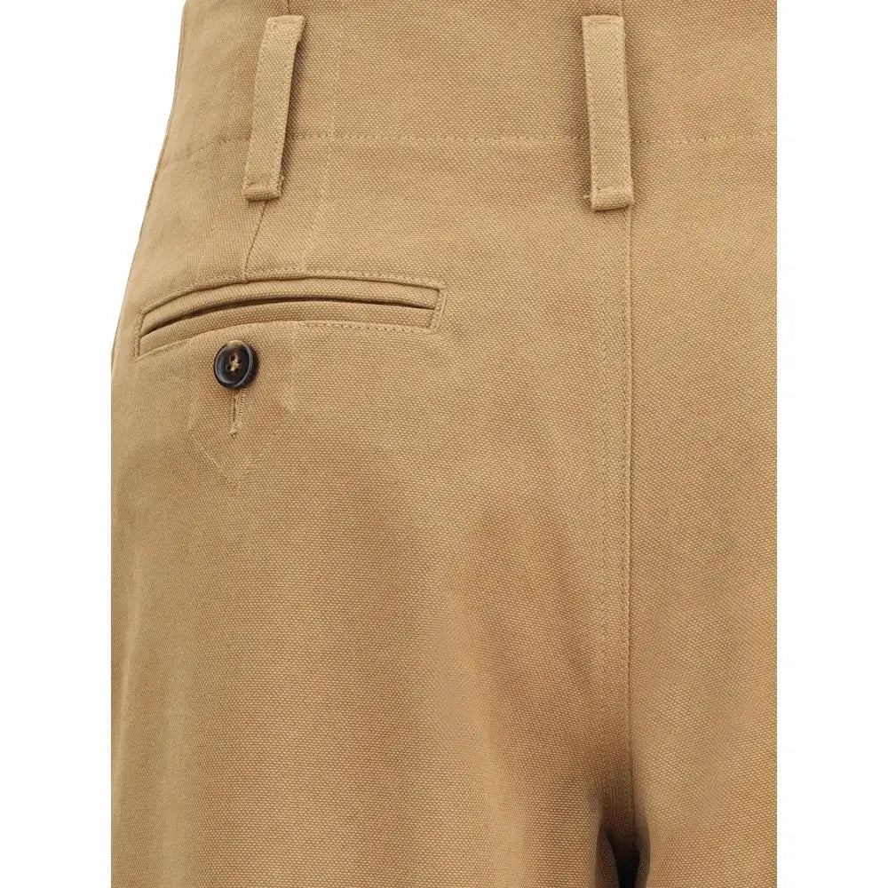 Chloé beige bomuldsbukser i khaki med tekstureret væv og brun knap, 100% originale brands