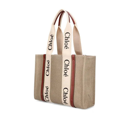 Beige linen tote bag fra Chloé med cremede stropper
