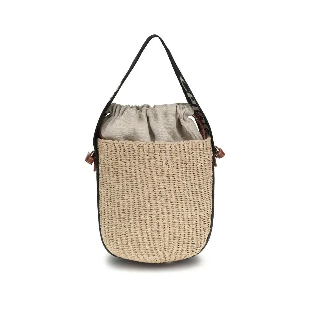 Chloé beige paper bucket taske med sort trim og snøring, 100% original