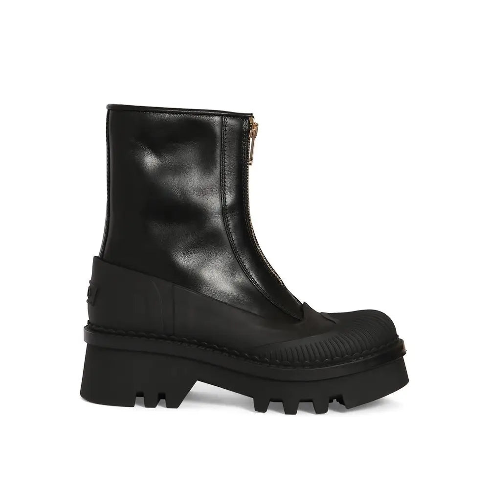 Chloé Black Calfskin Lace-Up Boots - Ankelstøvler