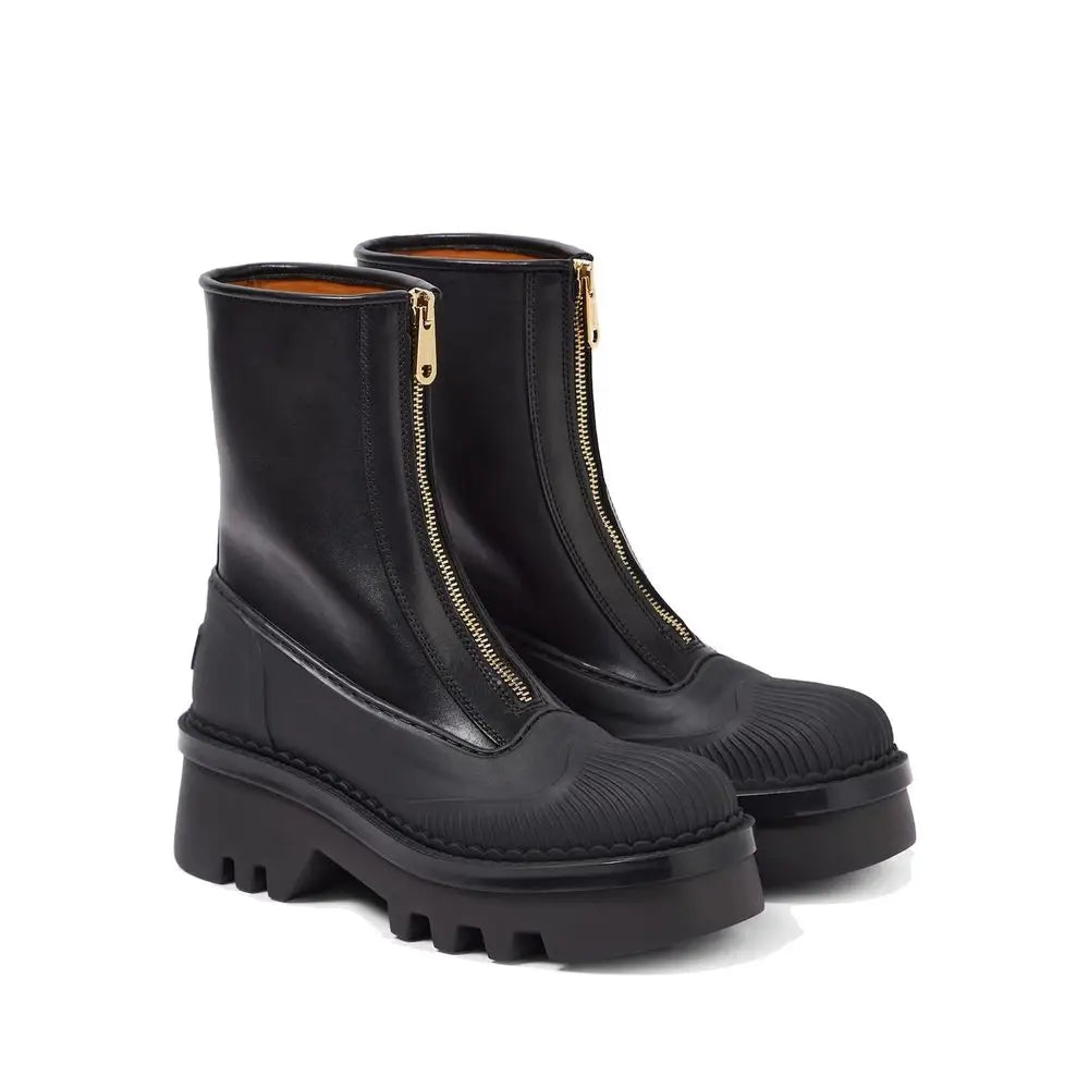Chloé Black Calfskin Lace-Up Boots - Ankelstøvler