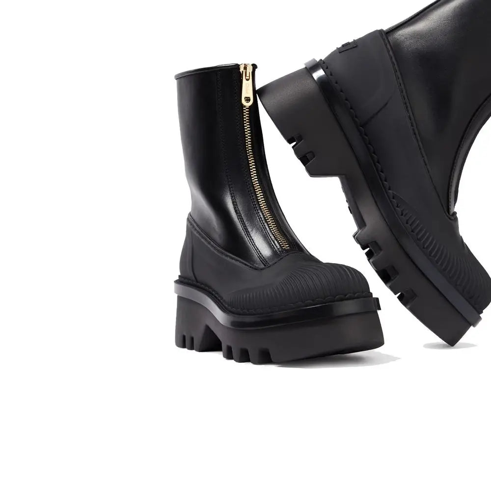 Chloé Black Calfskin Lace-Up Boots - Ankelstøvler