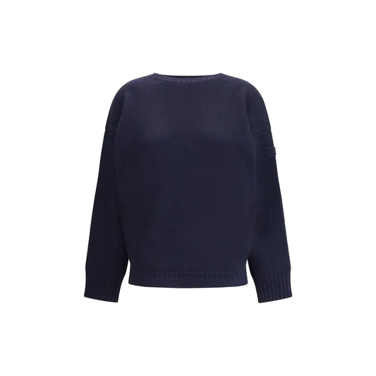Chloé blå uldsweater med ribkant og patch, 100% originale brands