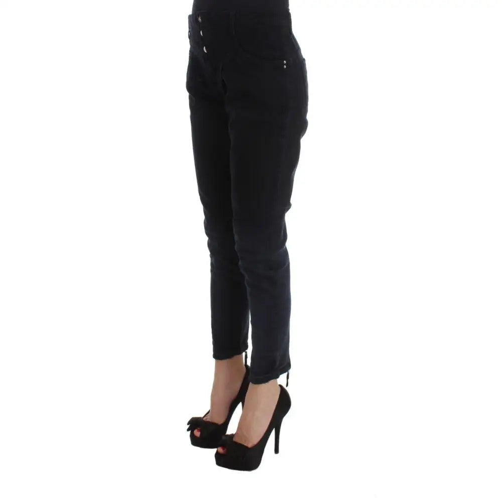 Costume National Black Cotton Slim Fit Cropped Jeans
