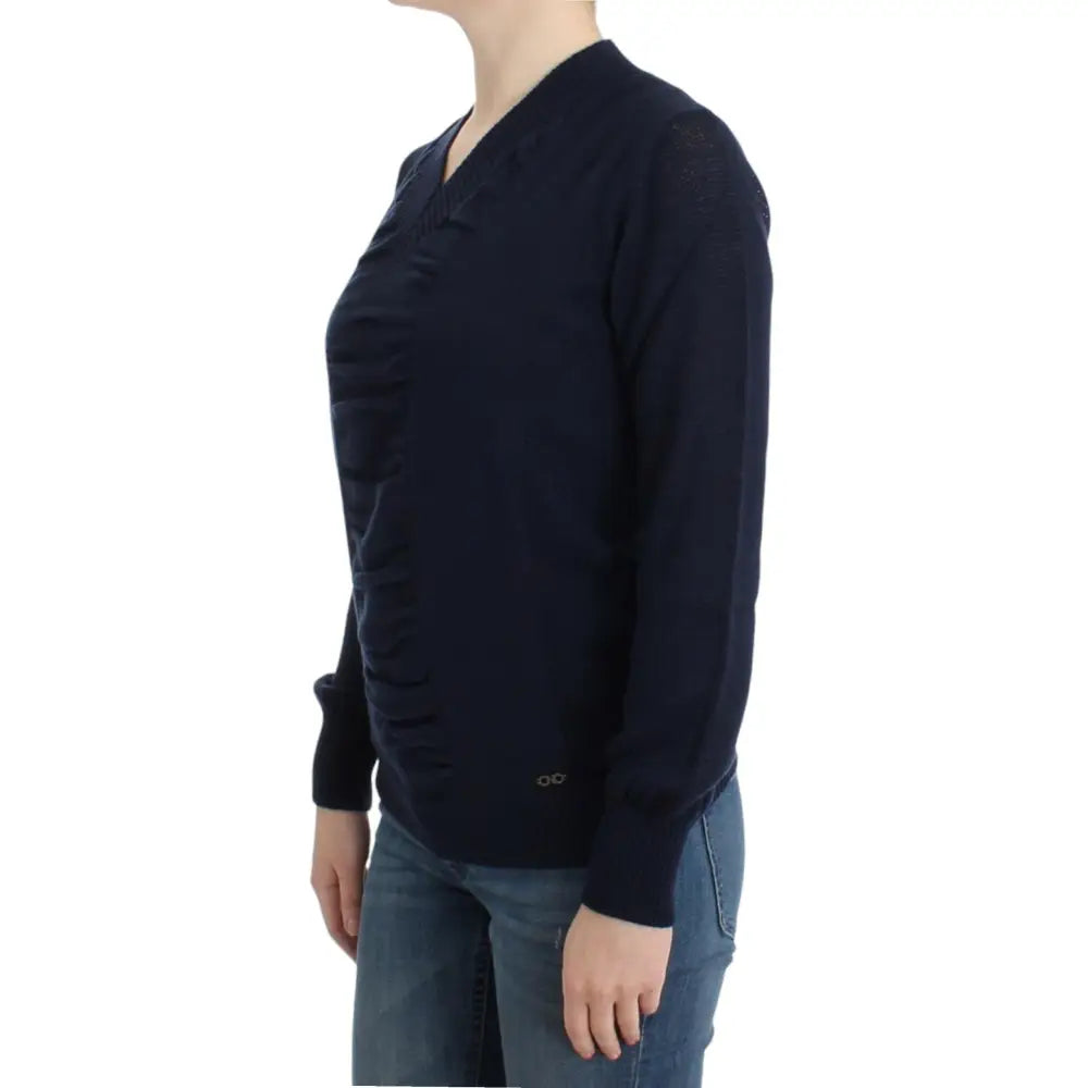 Costume National Dark blue V-neck wool sweater