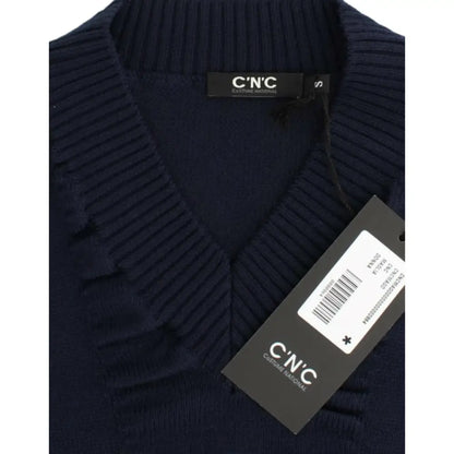 Costume National Dark blue V-neck wool sweater