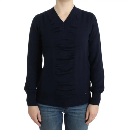 Costume National Dark blue V-neck wool sweater