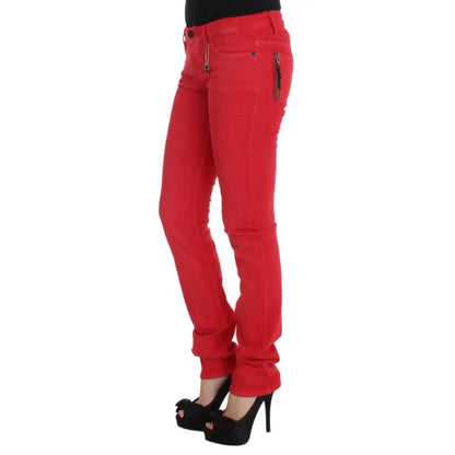Costume National Red Cotton Blend Super Slim Fit Jeans