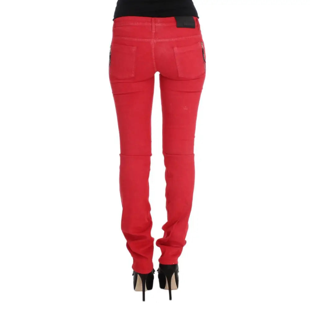 Costume National Red Cotton Blend Super Slim Fit Jeans