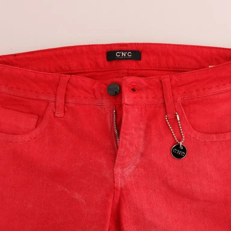 Costume National Red Cotton Stretch Slim Jeans