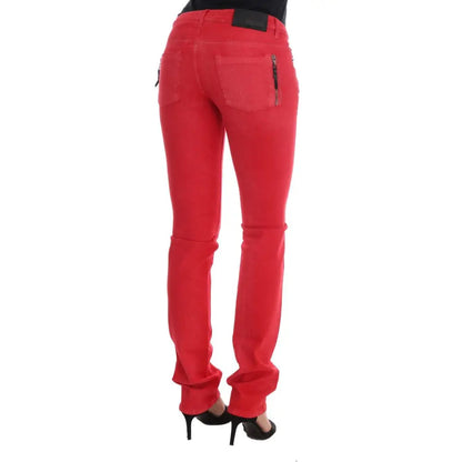 Costume National Red Cotton Stretch Slim Jeans
