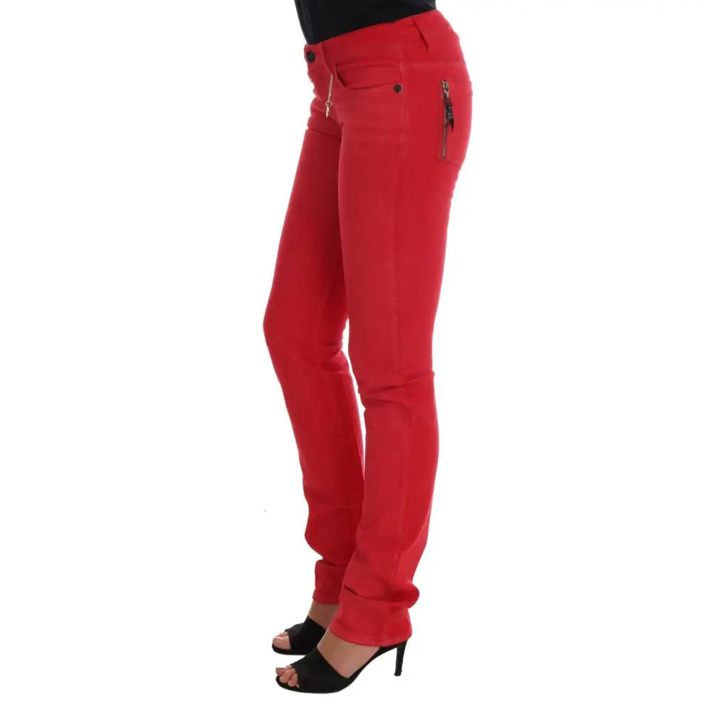 Costume National Red Cotton Stretch Slim Jeans