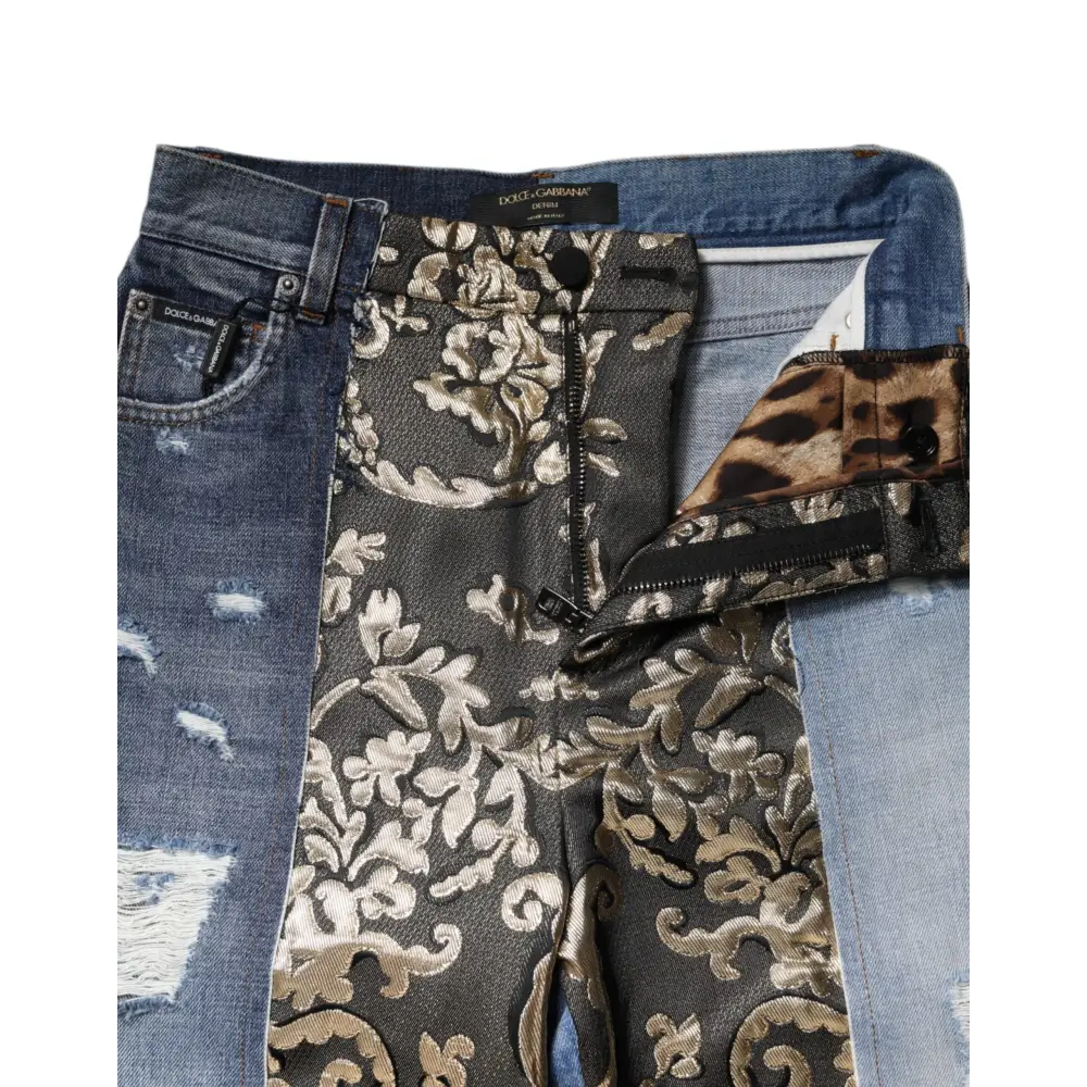 Dolce & Gabbana multicolor patchwork high waist denim jeans med broderi
