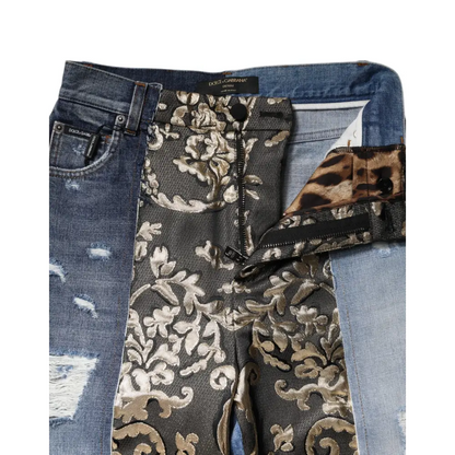 Dolce & Gabbana multicolor patchwork high waist denim jeans med broderi