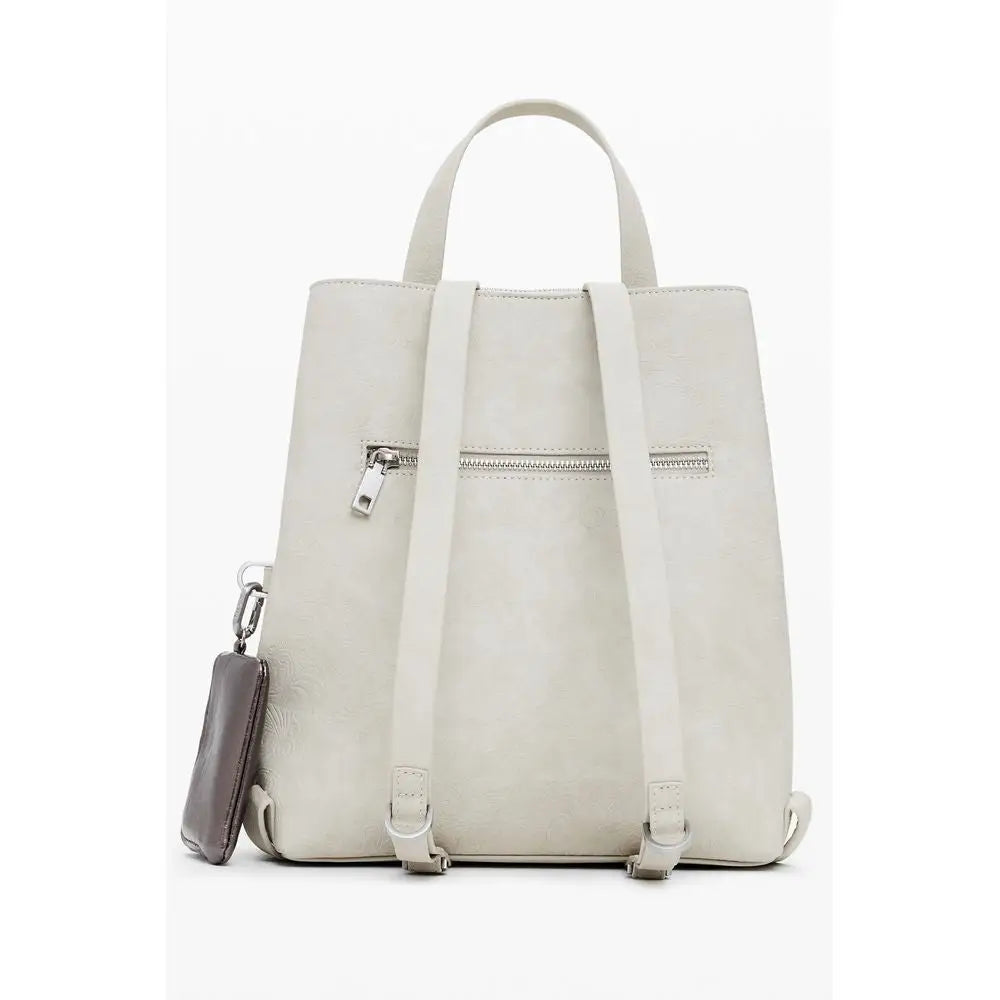 Sleek Desigual beige polyethylene backpack in off-white leather with adjustable straps and front zipper pocket
