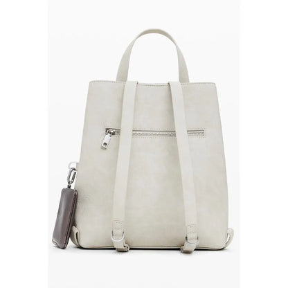 Sleek Desigual beige polyethylene backpack in off-white leather with adjustable straps and front zipper pocket