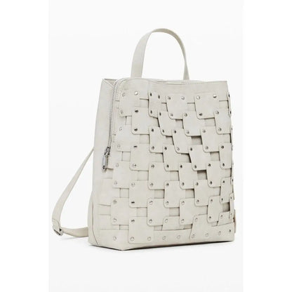 Sleek Desigual beige polyethylene backpack with woven leather and geometric pattern