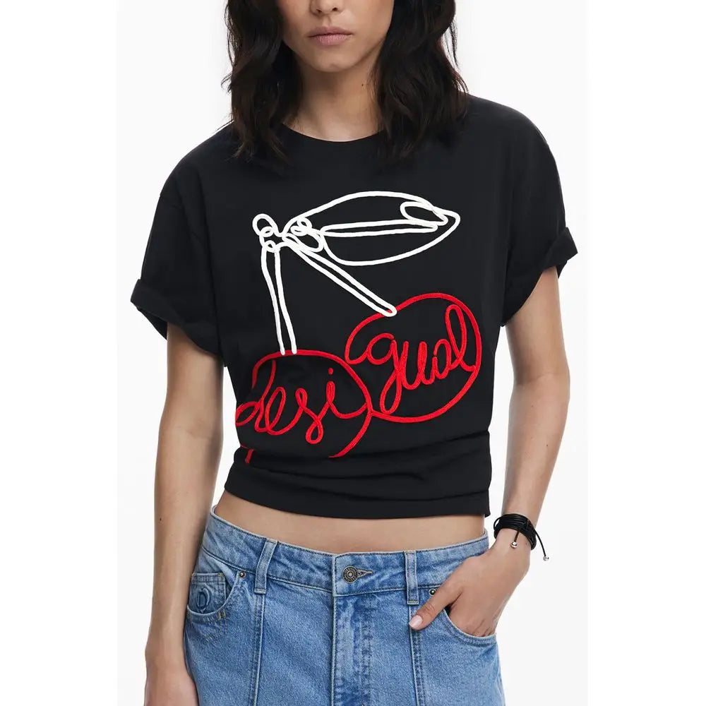 Desigual Black Cotton Tops & T-Shirt - XS - T-shirts