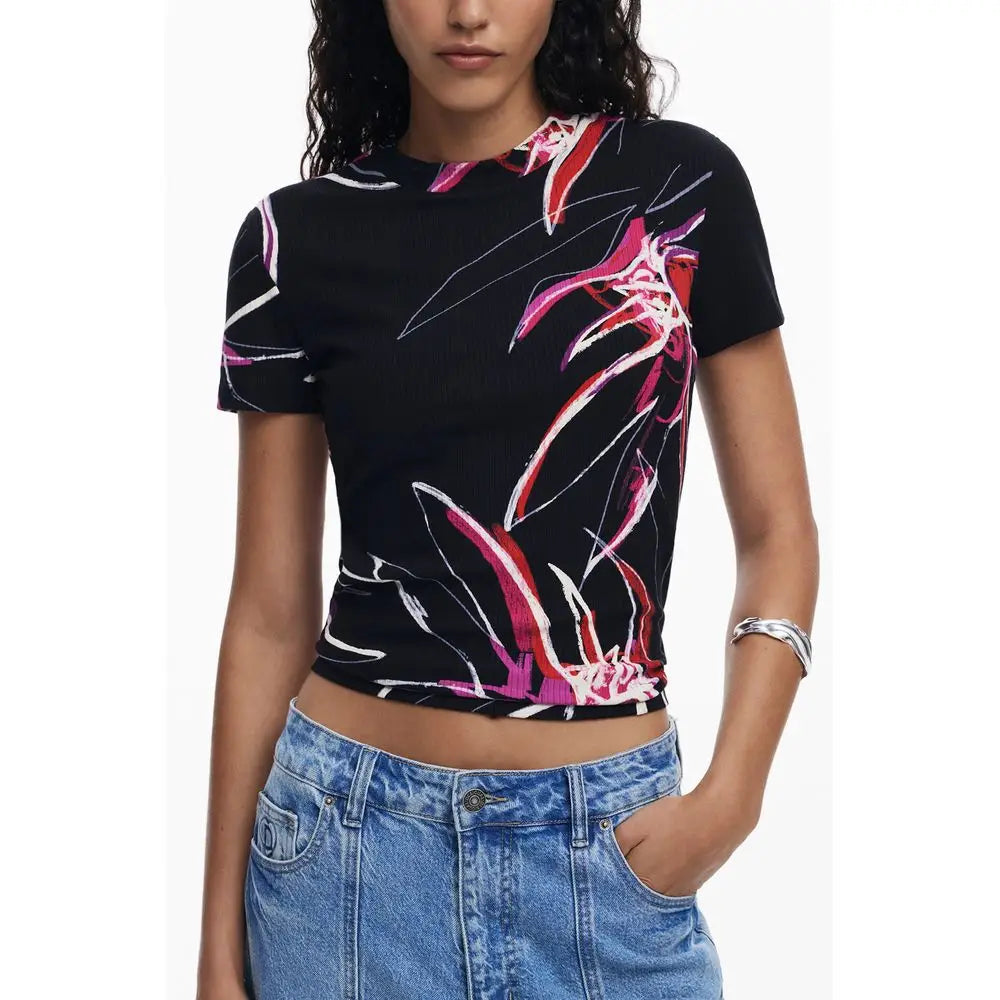 Desigual Black Elastane Tops & T-Shirt - XS - T-shirts