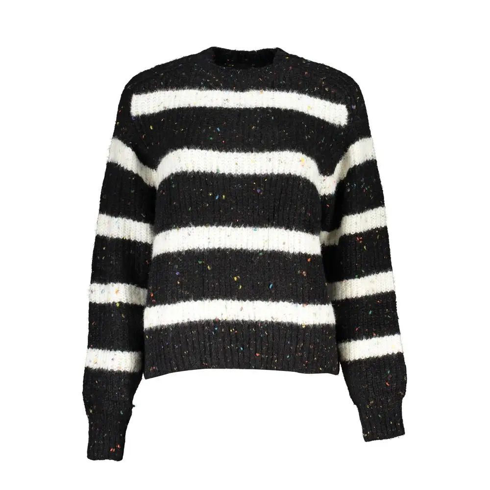 Desigual black polyester sweater med sorte-hvide striber og prikket struktur