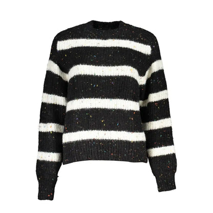 Desigual black polyester sweater med sorte-hvide striber og prikket struktur