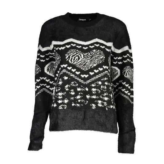 Desigual sort polyester sweater med hjerte- og geometriske mønstre