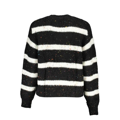 Desigual black polyester sweater with horizontal stripes and speckled knit texture