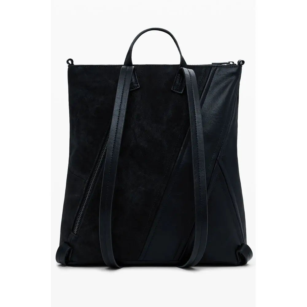 Høj kvalitet Desigual black polyethylene backpack i sort suede og læder