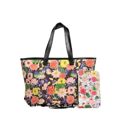 Desigual black polyethylene floral tote bag with leather handles