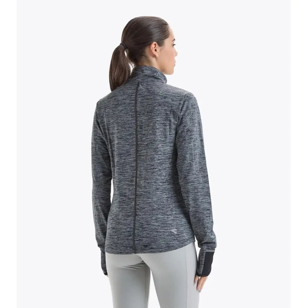 Diadora sort polyester sweatshirt: mørkegrå heathered jakke med høj krave og sorte manchetter. Spar 30-70% på 100% originale brands