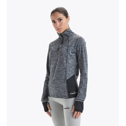 Diadora grå-svart heathered jakke med høj krave, lynlås og sorte paneler. Spar 30-70% på mode