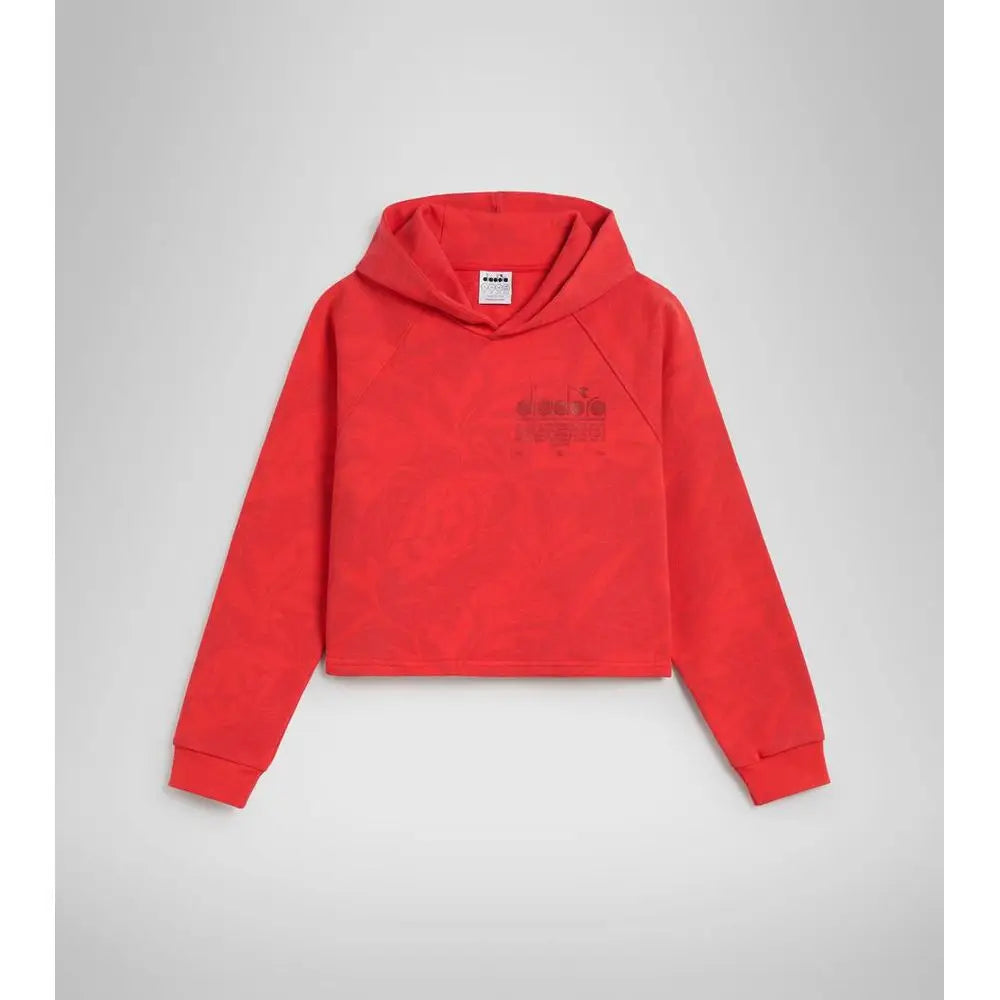 Diadora røde sweatshirt med cropped design og logo i outlet mærkevarer