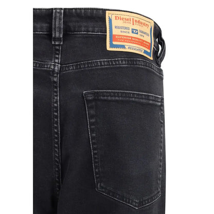 Sort sorte Diesel Black Cotton Relaxed Fit Jeans med falmet, distressed finish og mærkelabel på taljen