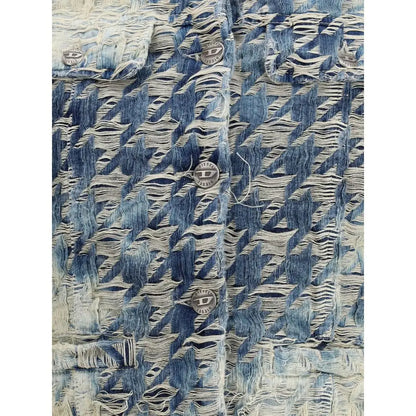 Blå bomuldstøj: Diesel blå denimjakke med distressed houndstooth