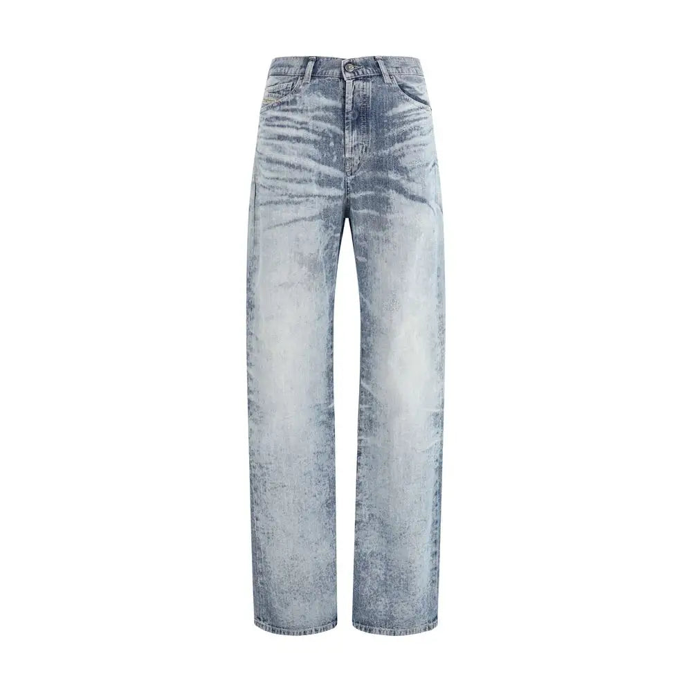 Lystvaskede Diesel Blue Cotton jeans med høj talje og wide-leg snit