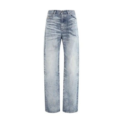 Lystvaskede Diesel Blue Cotton jeans med høj talje og wide-leg snit
