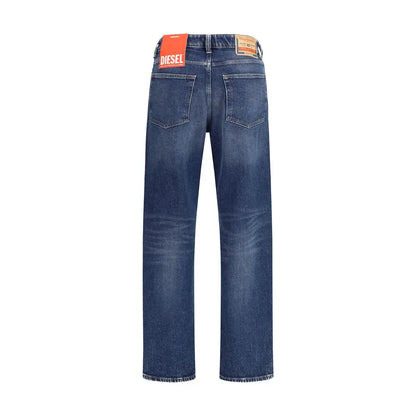 Diesel blue cotton straight-leg jeans med falmet vask og orange Diesel-mærke