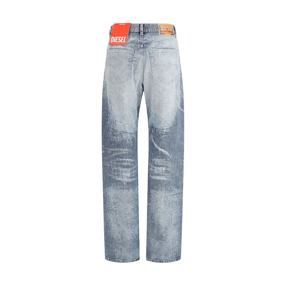 Lystvaskede Diesel Blue Cotton straight-leg jeans med faded distressed look