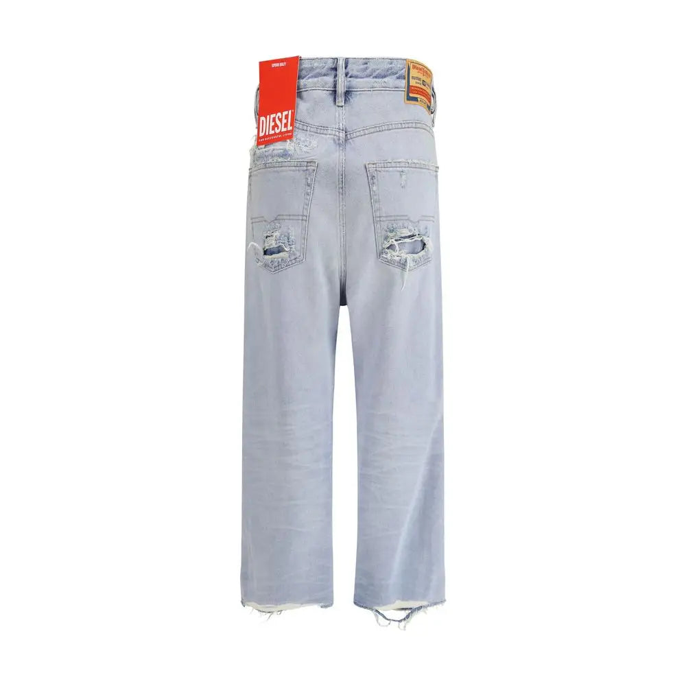 Diesel light blue cotton relaxed fit jeans med revner på bagside lommer og frynsede sømme