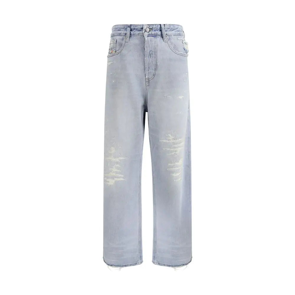 Diesel light blue cotton relaxed fit jeans med falmede pletter og frynsede kanter