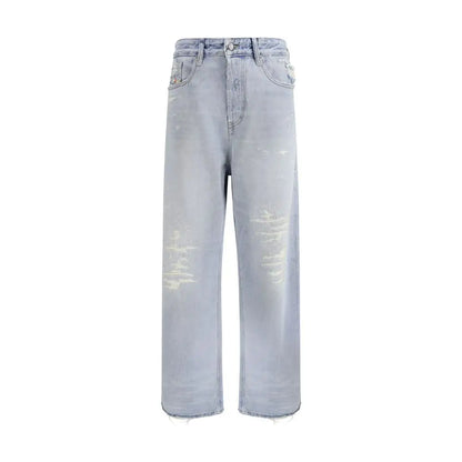 Diesel light blue cotton relaxed fit jeans med falmede pletter og frynsede kanter