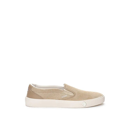 Dior beige lædersko med beige suede, hvid gummisål og branding