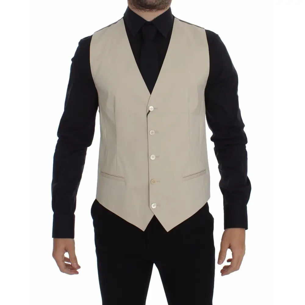 Dolce & Gabbana Beige Cotton Stretch Dress Vest Blazer